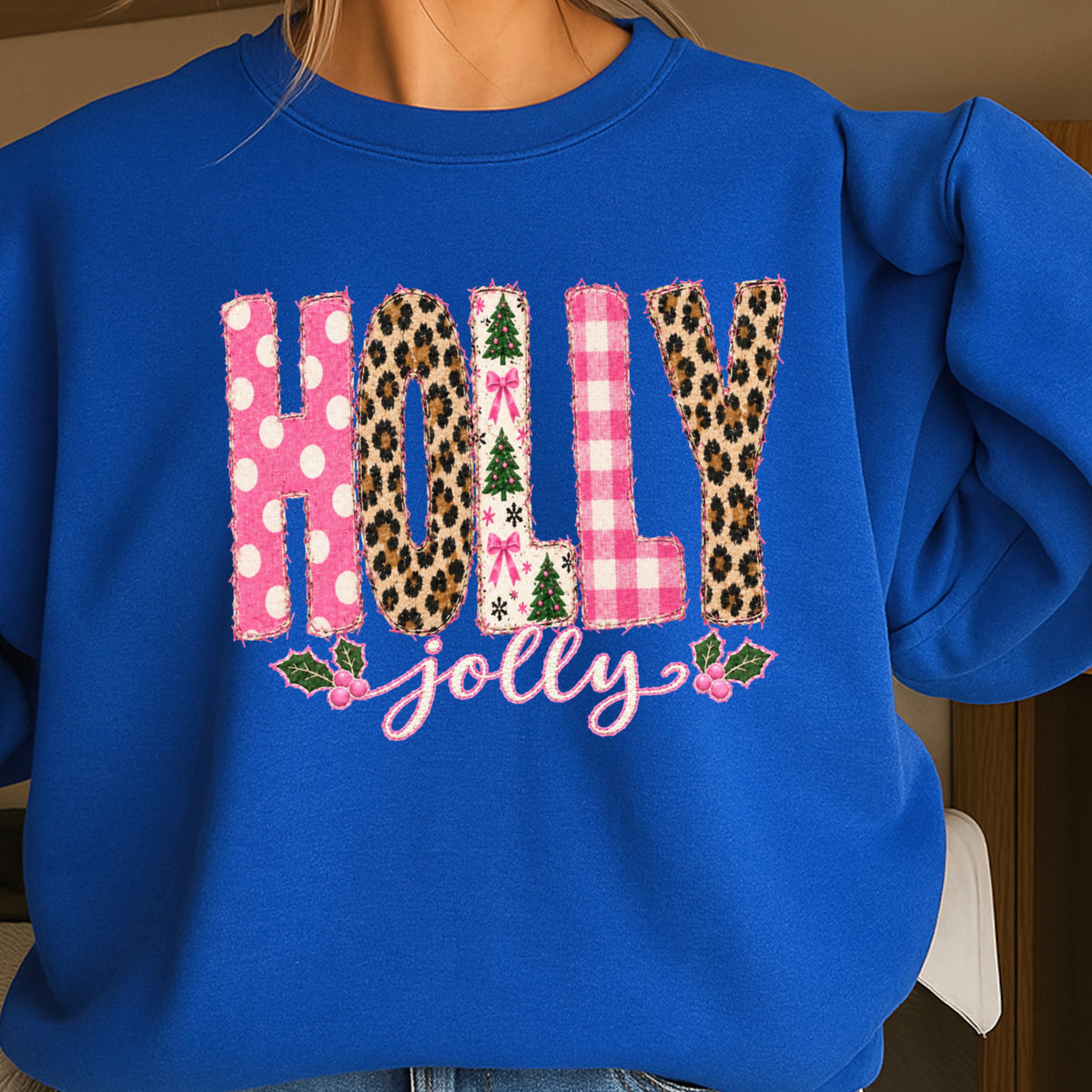 Leopard Holly Jolly Christmas Crewneck Sweatshirt