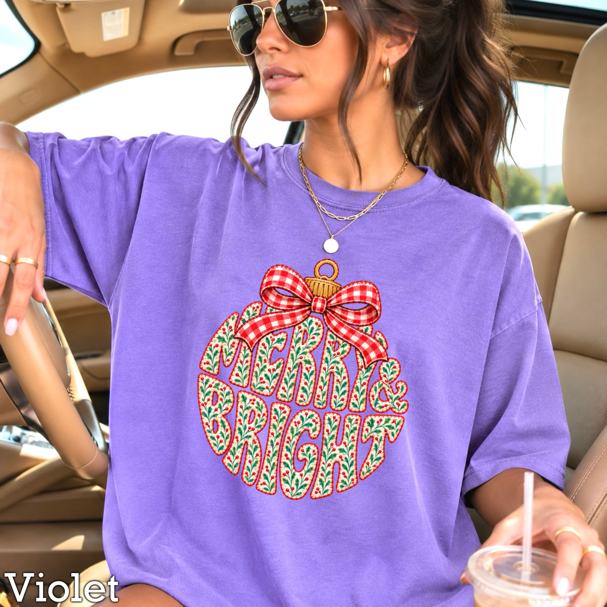 Merry & Bright Christmas Comfort Color Graphic Tee