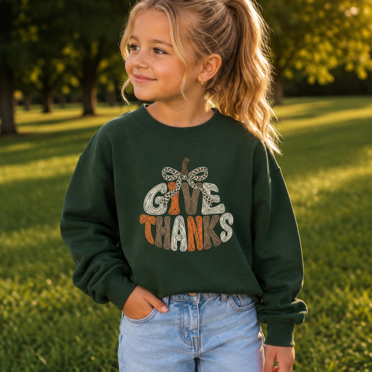 Give Thanks Thanksgiving Youth Crewneck Sweatshirt