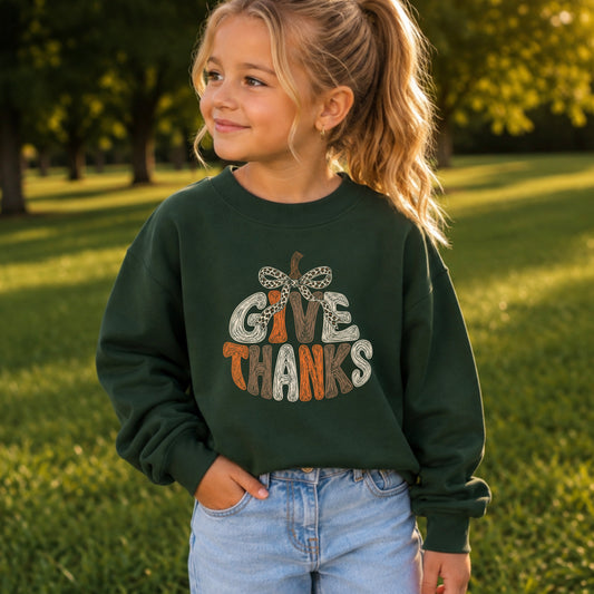 Give Thanks Thanksgiving Youth Crewneck Sweatshirt