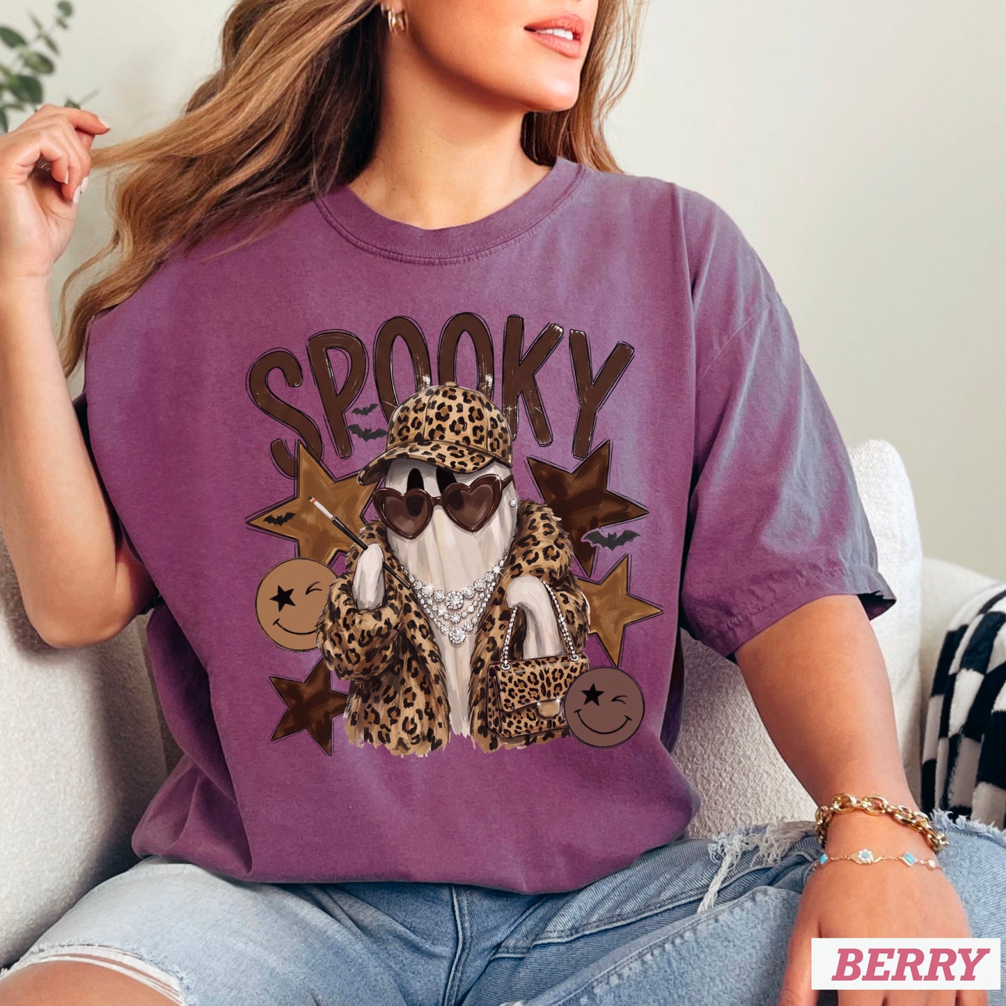 Leopard Spooky Ghost Comfort Color Graphic Tee