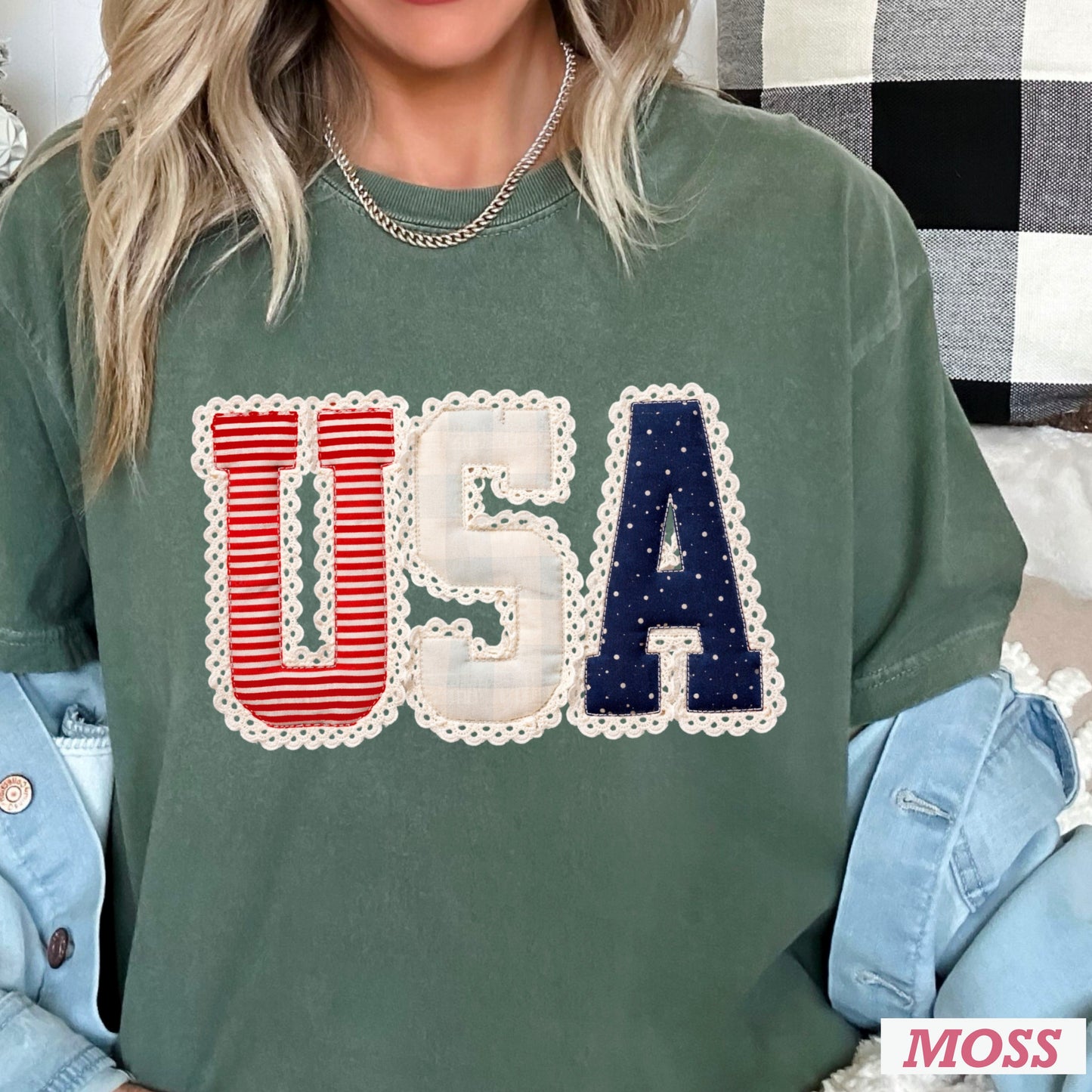 USA Quilted Lace Comfort Color Graphic Tee