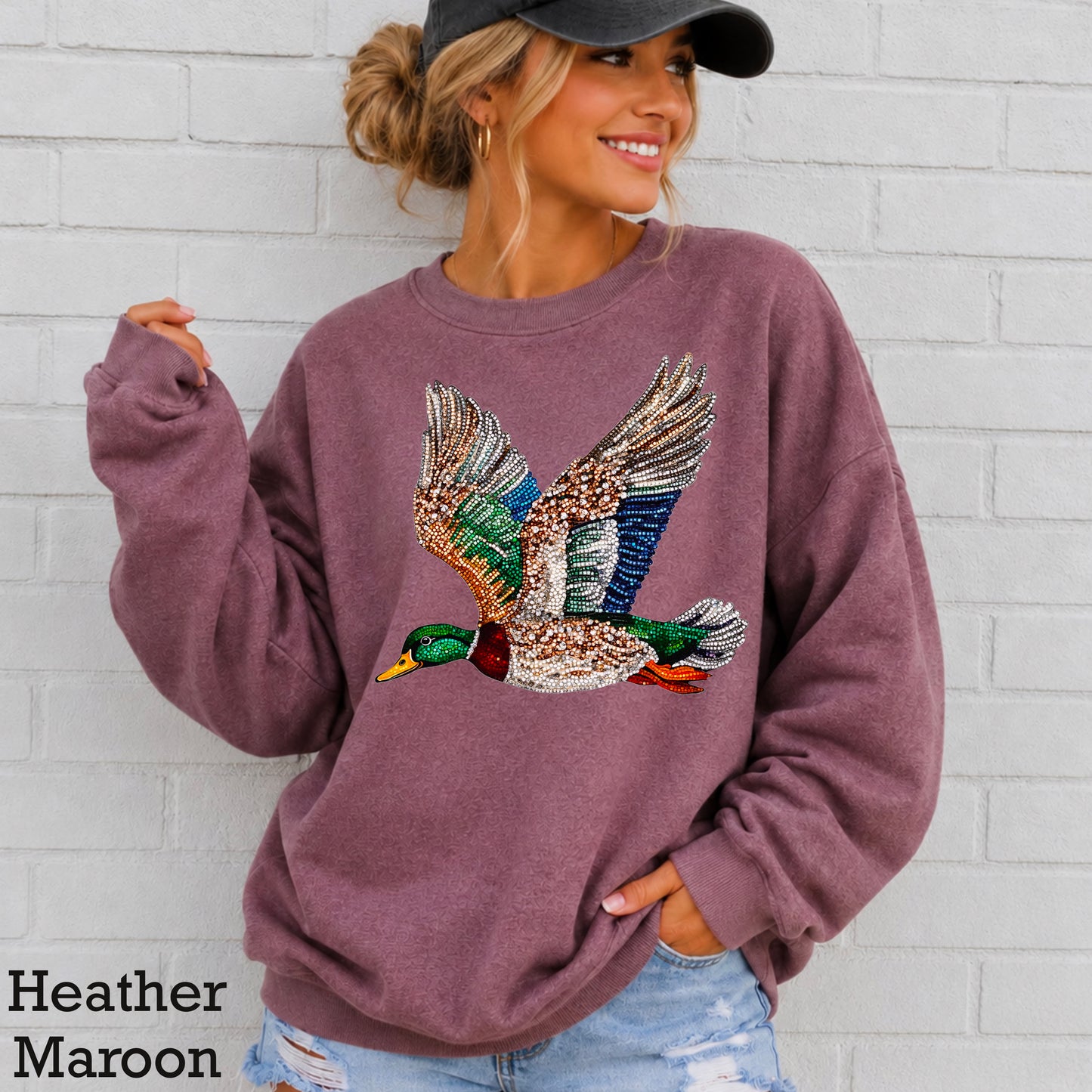 Faux Rhinestone Mallard Duck Crewneck Sweatshirt