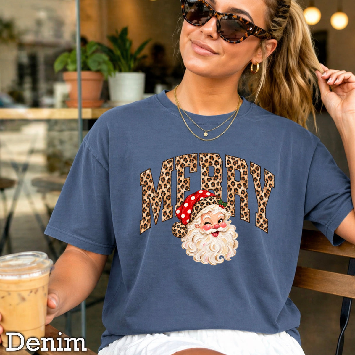 Leopard Merry Christmas Comfort Color Graphic Tee