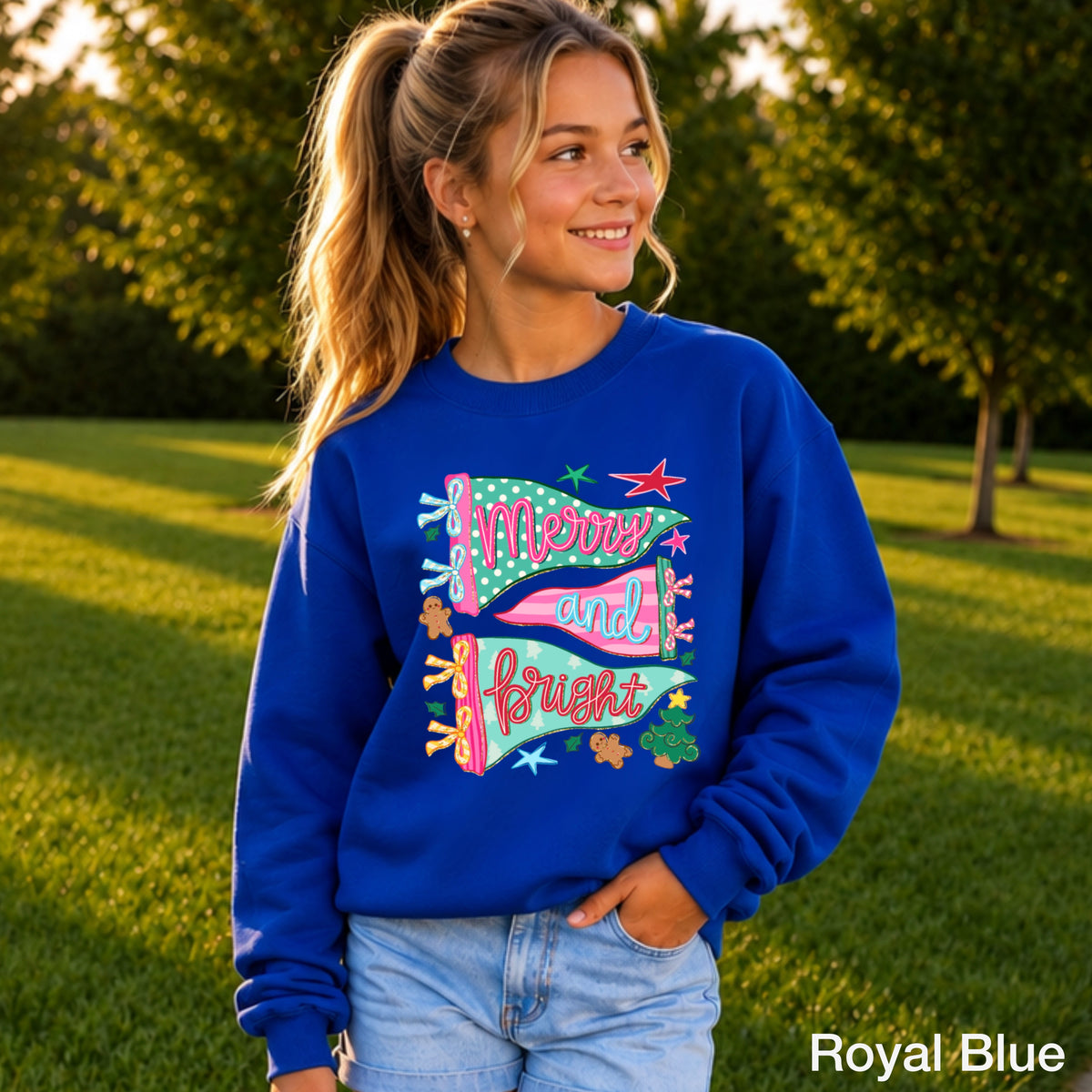 Merry And Bright Christmas Youth Crewneck Sweatshirt