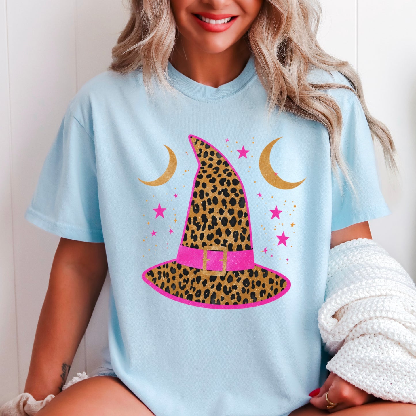 Leopard Witches Hat Halloween Comfort Color Graphic Tee