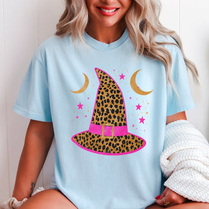 Leopard Witches Hat Halloween Comfort Color Graphic Tee