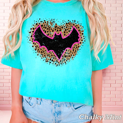 Leopard Bat Halloween Comfort Color Graphic Tee