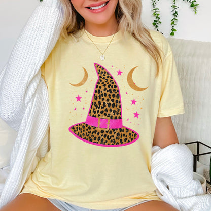 Leopard Witches Hat Halloween Comfort Color Graphic Tee
