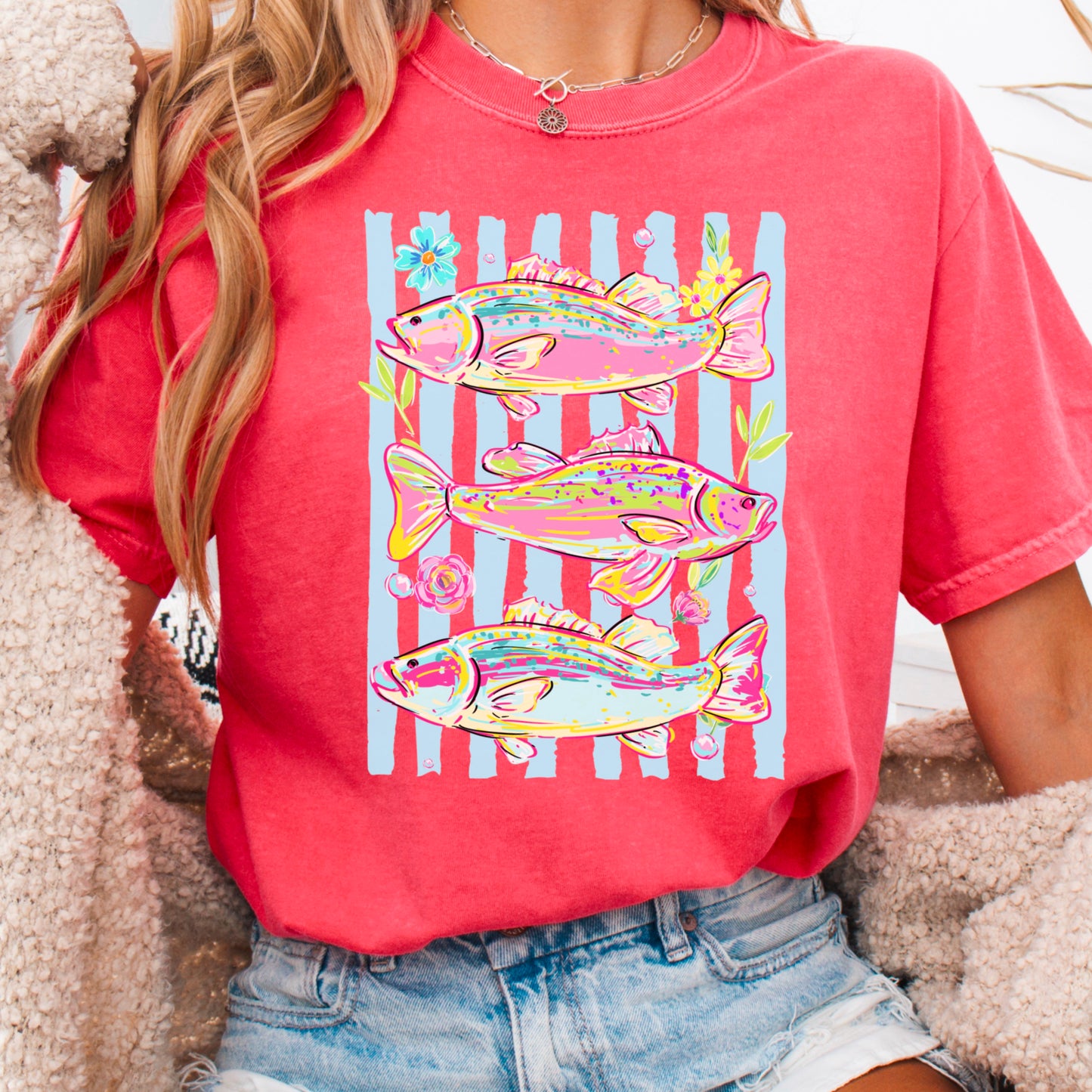 Fish Trio Comfort Color Graphic Tee