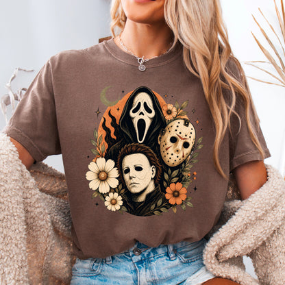 Floral Halloween Characters Comfort Color Graphic Tee