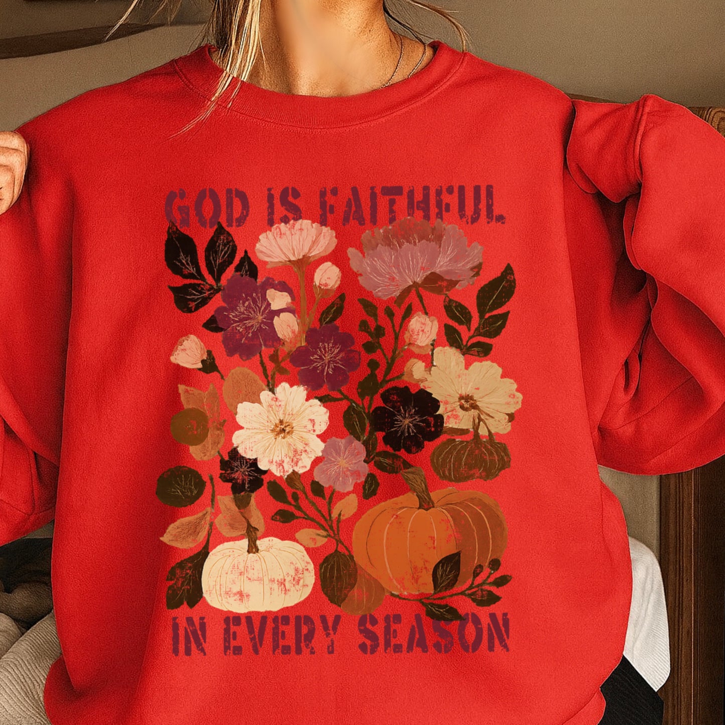 God Is Faithful In Every Season Plum Crewneck Sweatshirt