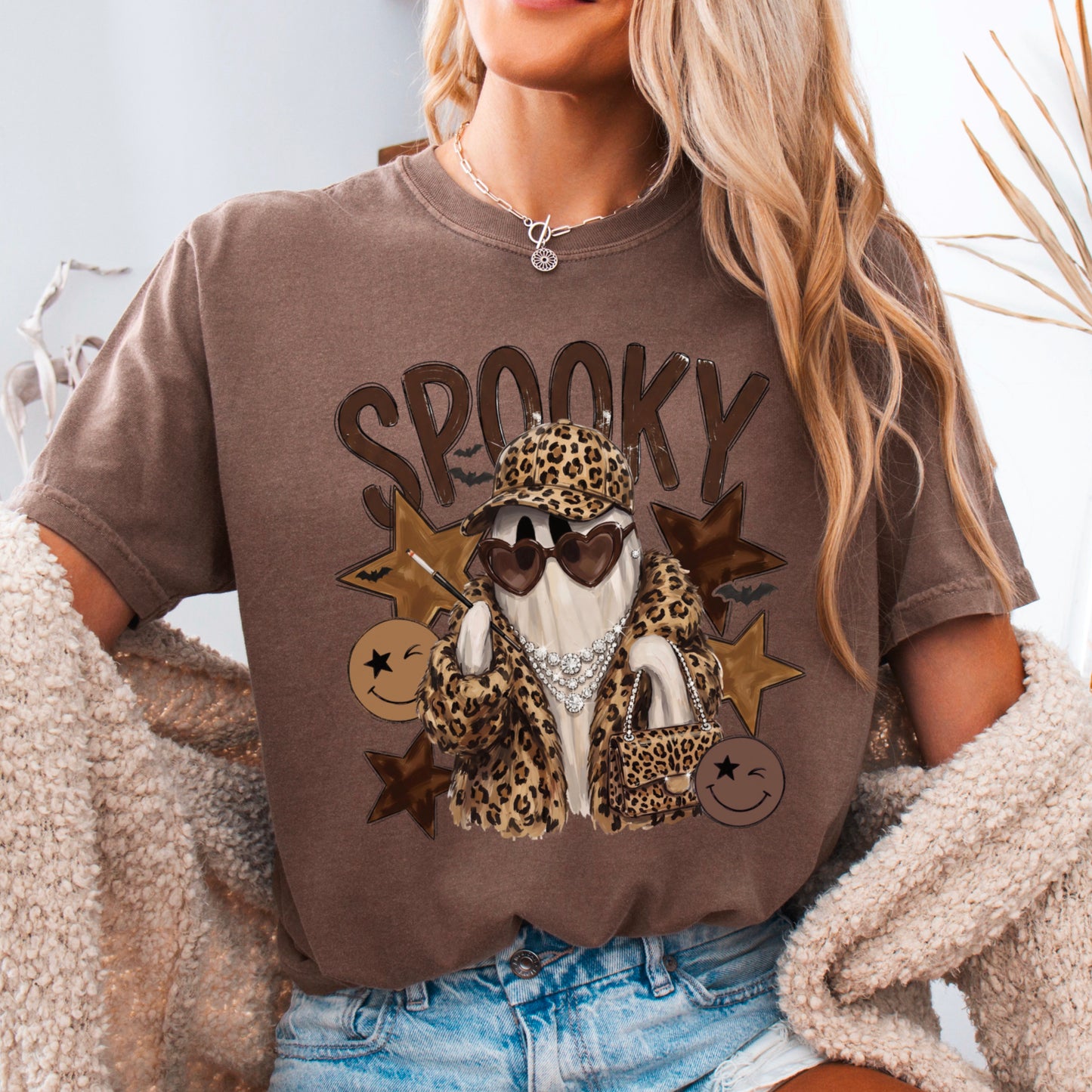 Leopard Spooky Ghost Comfort Color Graphic Tee