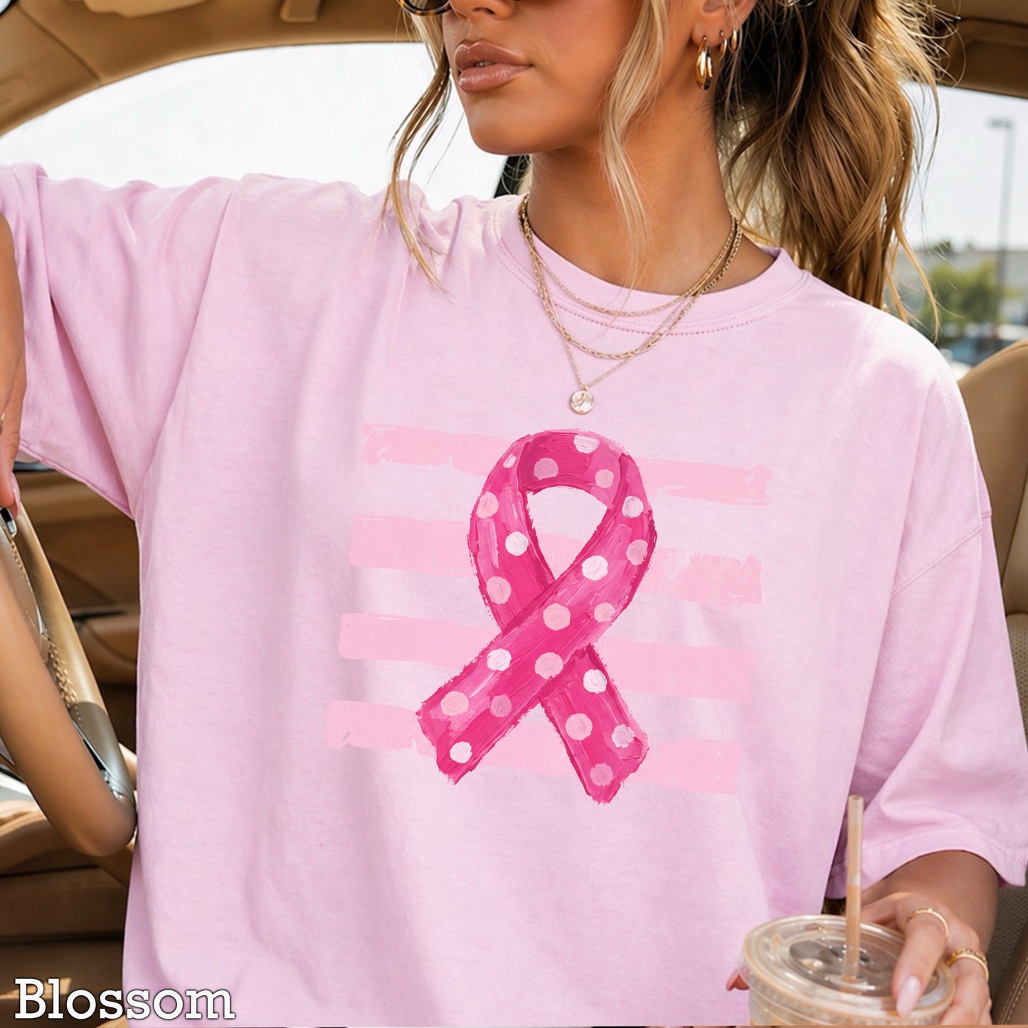 Breast Cancer Awareness Ribbon Comfort Color Graphic Tee