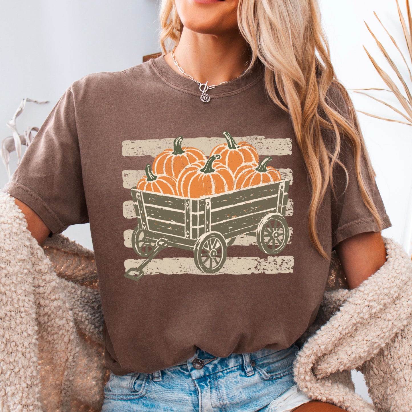 Pumpkin Wagon Fall Comfort Color Graphic Tee