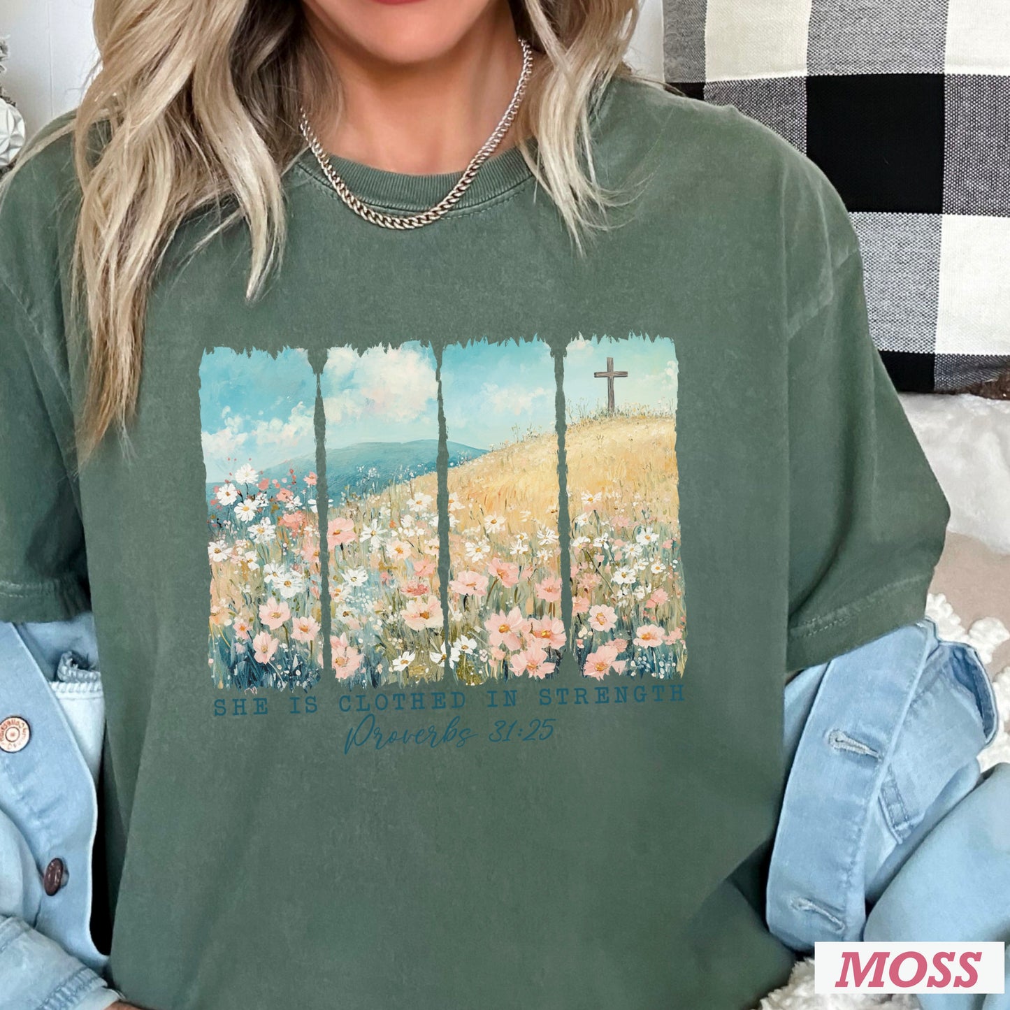 She Is Clothed In Strength Christian Comfort Color Graphic Tee