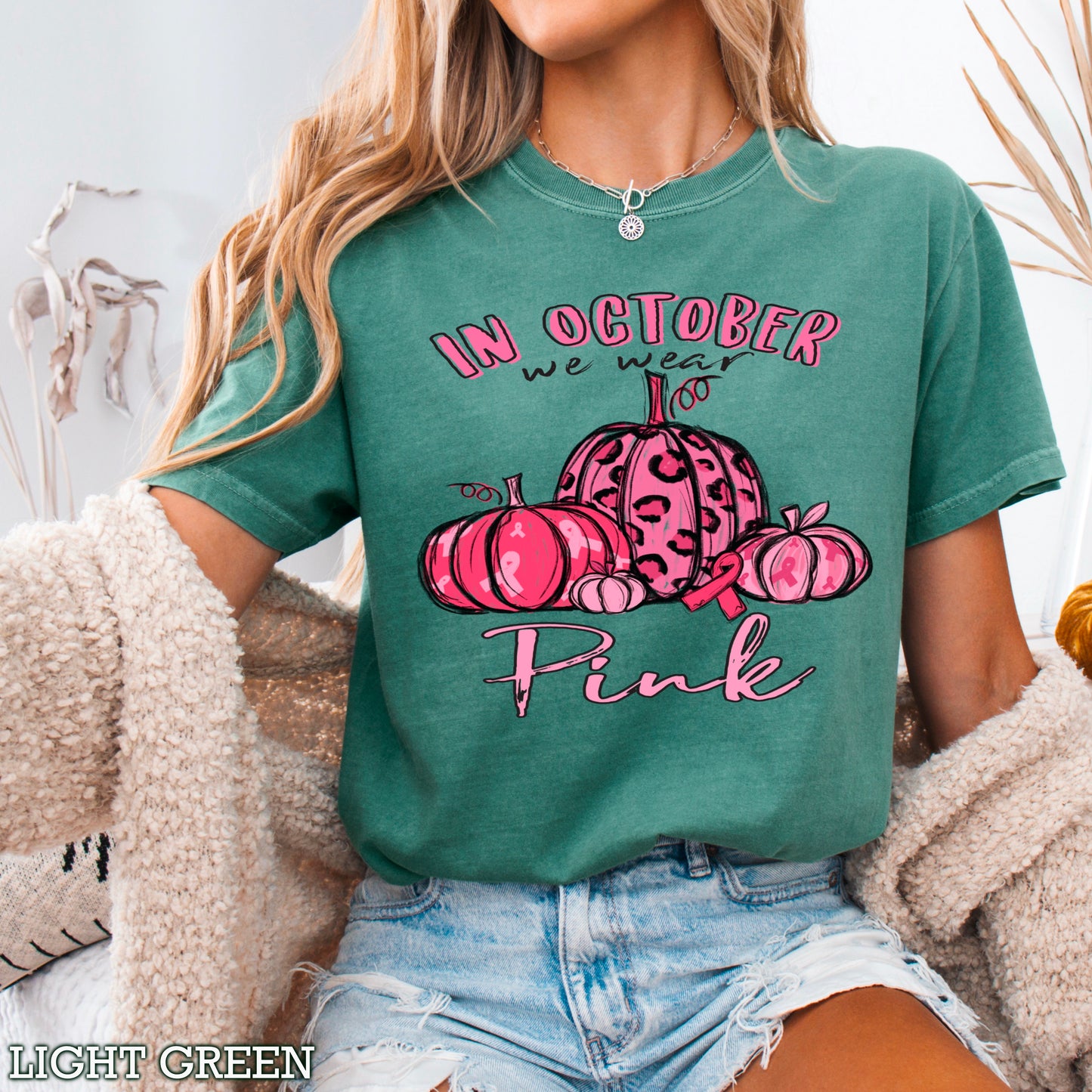 In October We Wear Pink Cancer Comfort Color Graphic Tee
