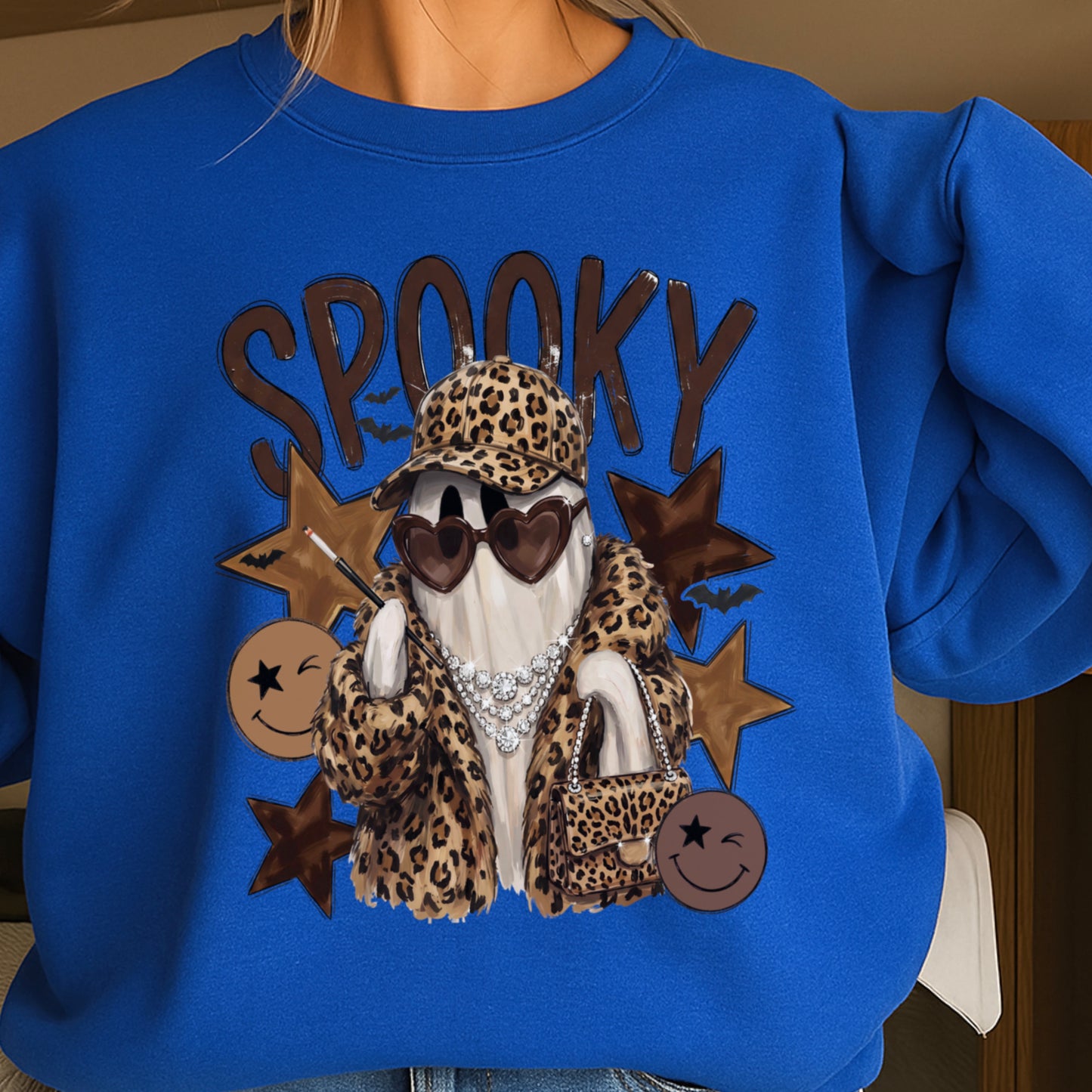 Leopard Spooky Ghost Crewneck Sweatshirt