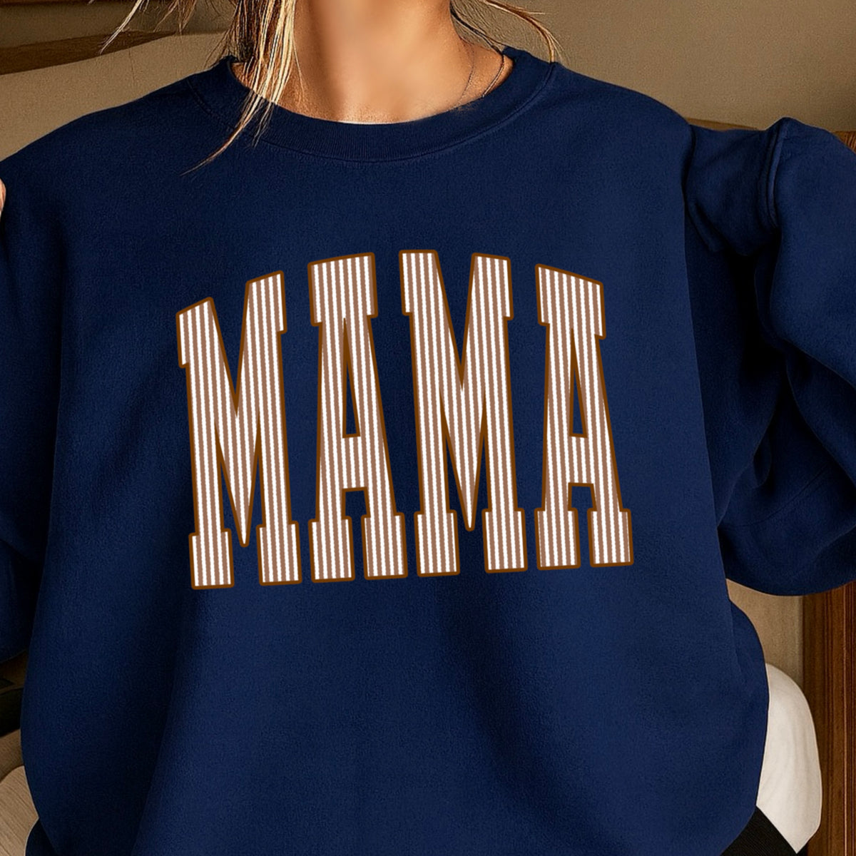 Mama Brown Seersucker Crewneck Sweatshirt