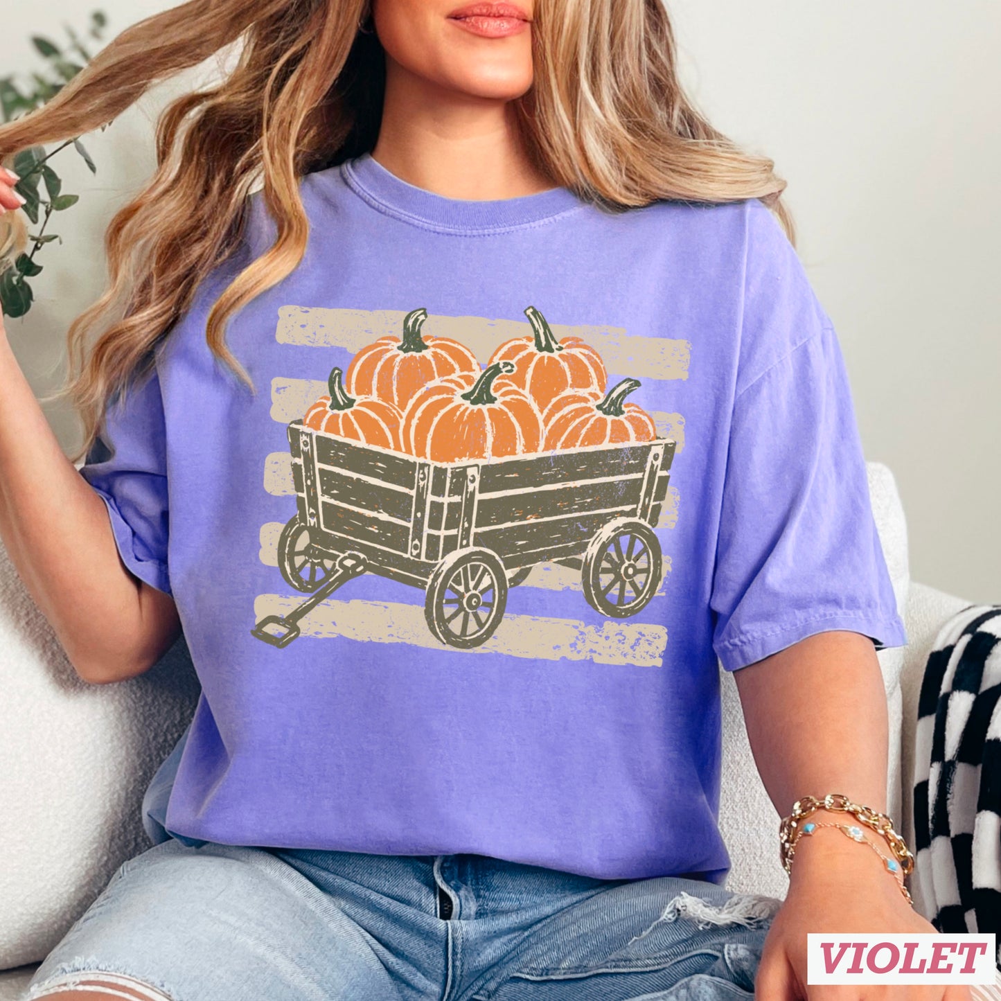 Pumpkin Wagon Fall Comfort Color Graphic Tee