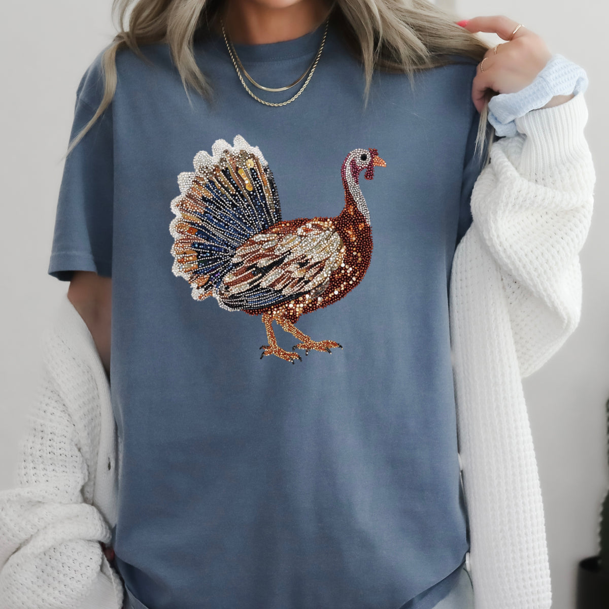 Faux Rhinestone Turkey Comfort Color Graphic Tee