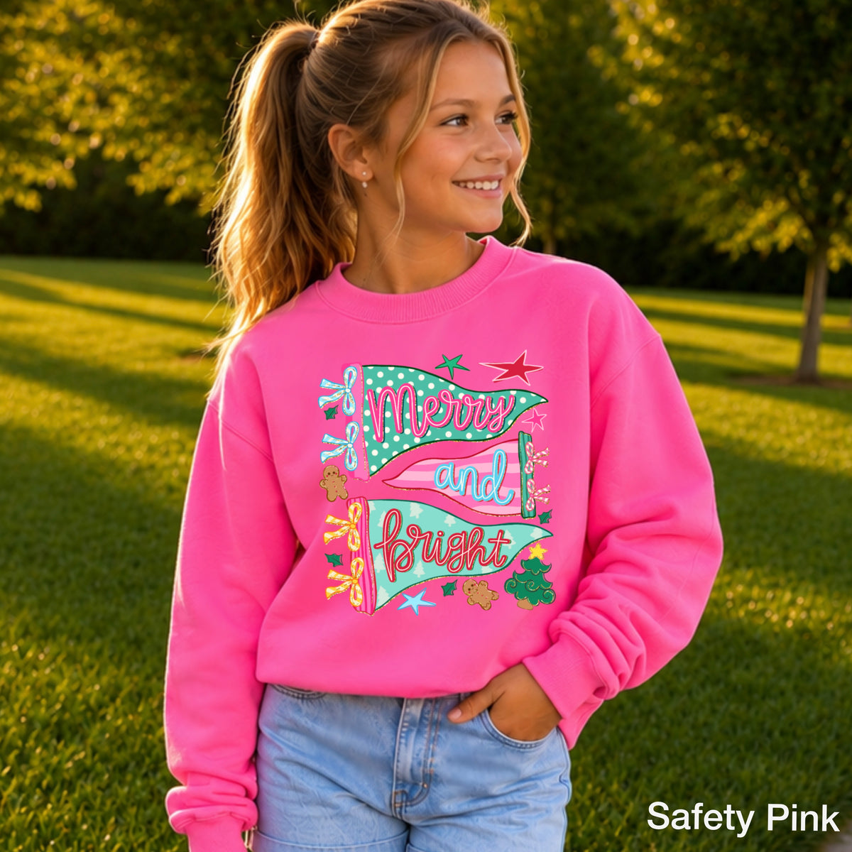 Merry And Bright Christmas Youth Crewneck Sweatshirt