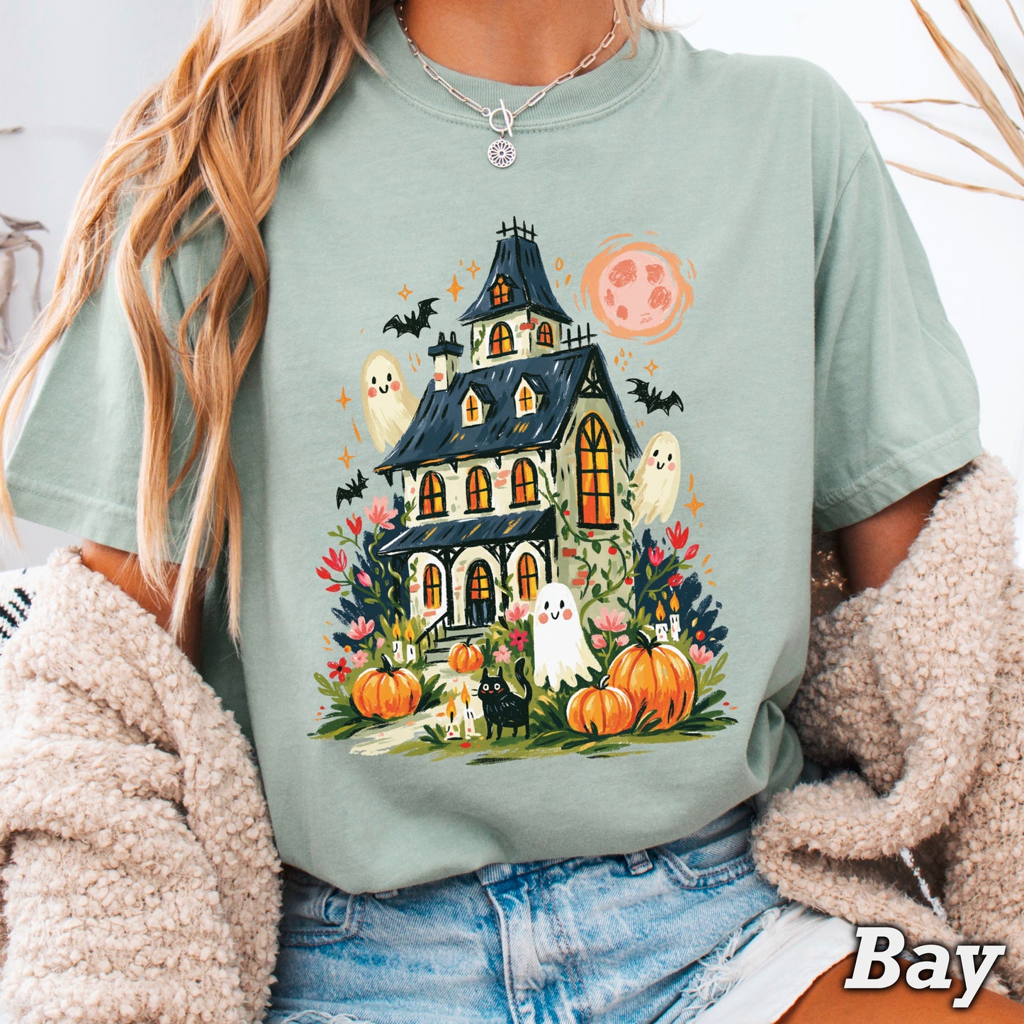 Haunted House Halloween Comfort Color Graphic Tee