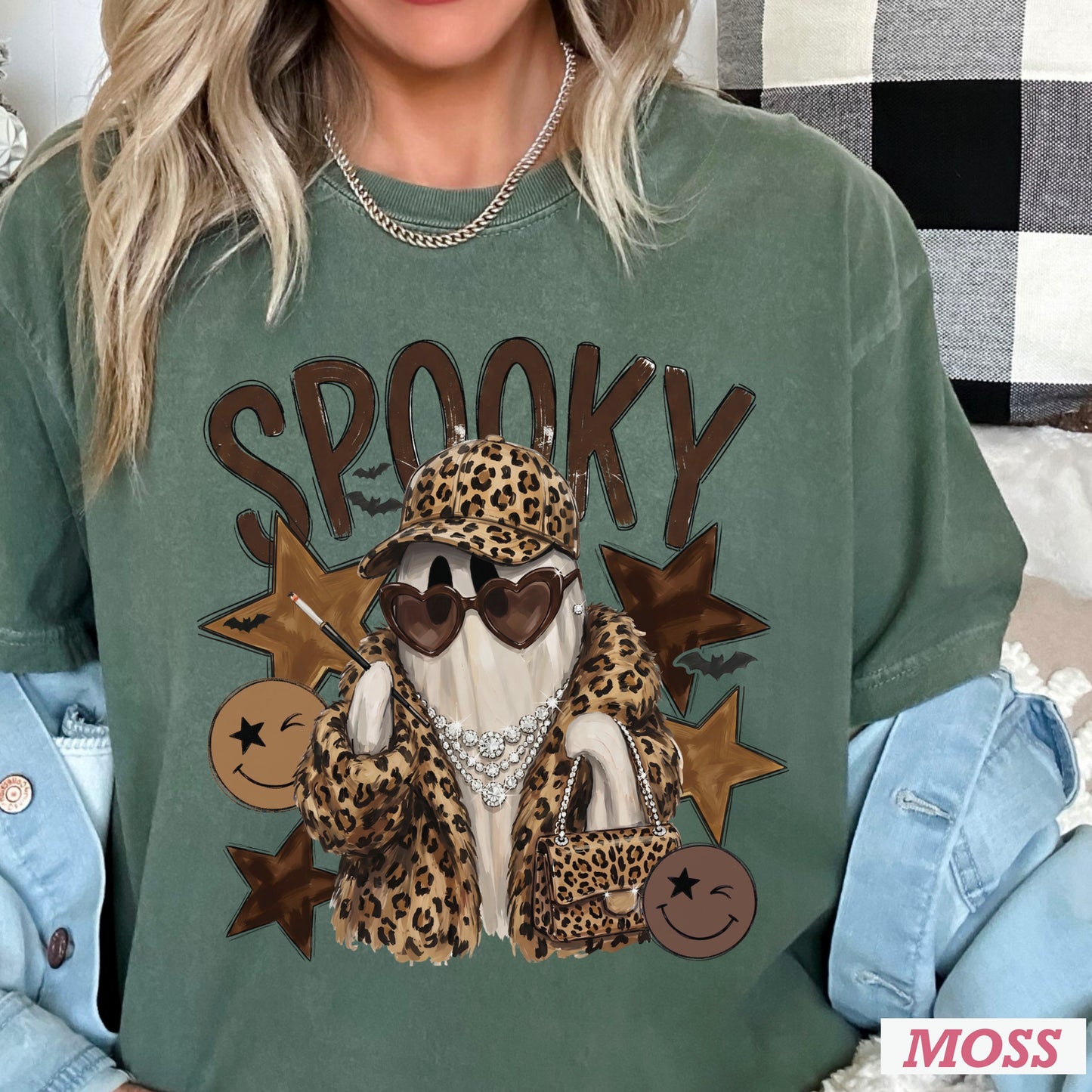 Leopard Spooky Ghost Comfort Color Graphic Tee