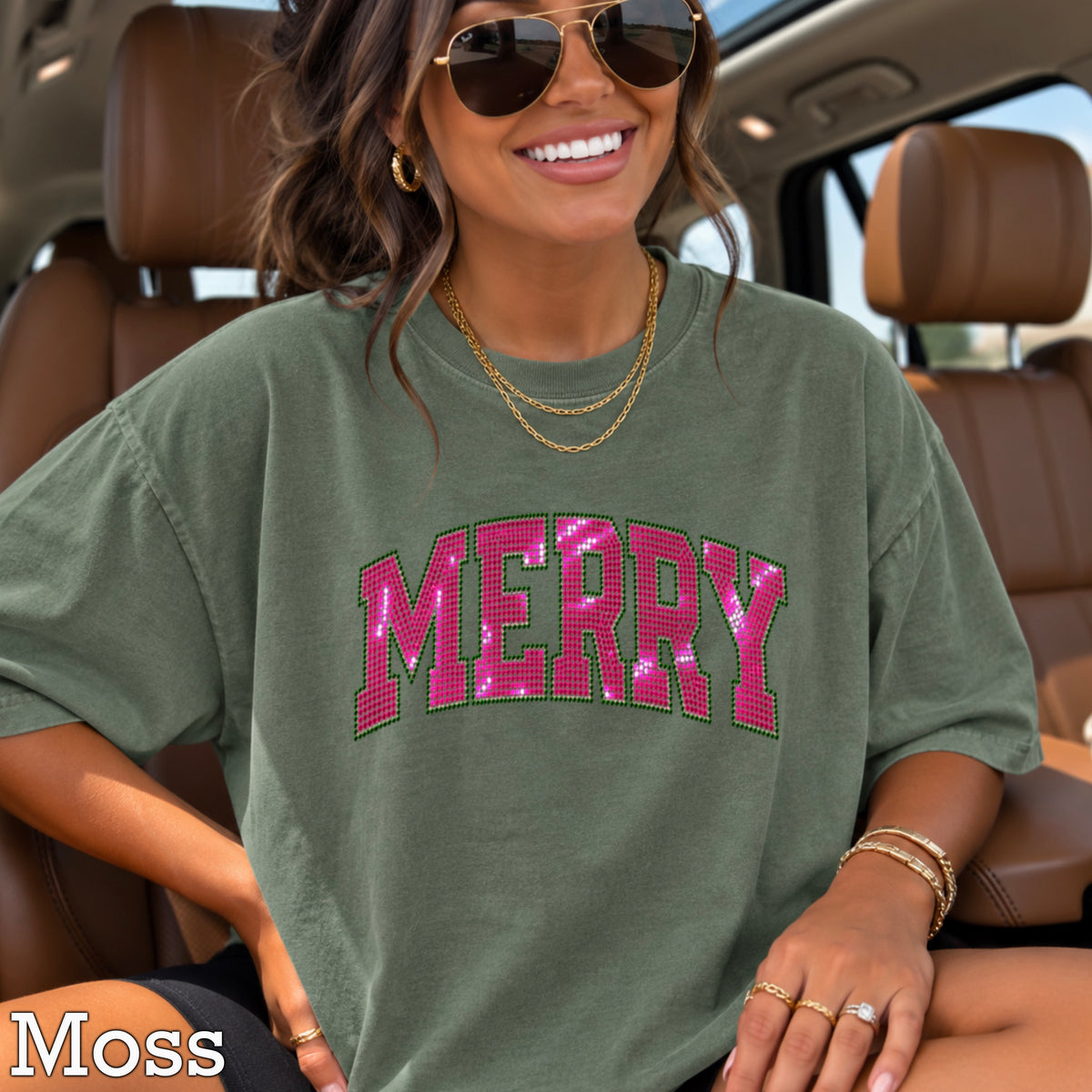 Merry Real Spangles Christmas Comfort Color Graphic Tee