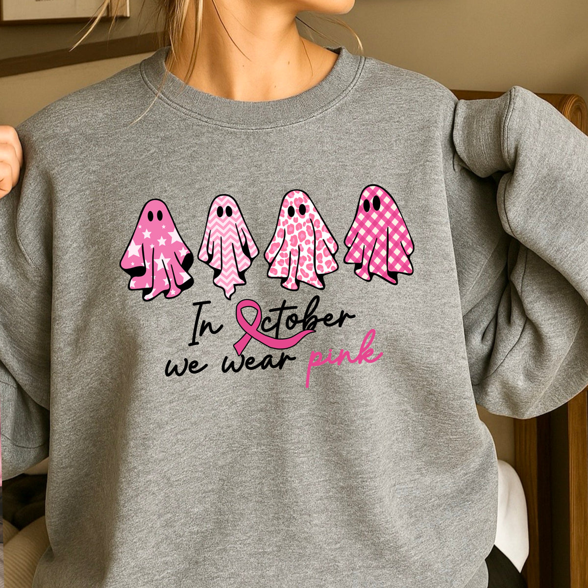 In October We Wear Pink Crewneck Sweatshirt