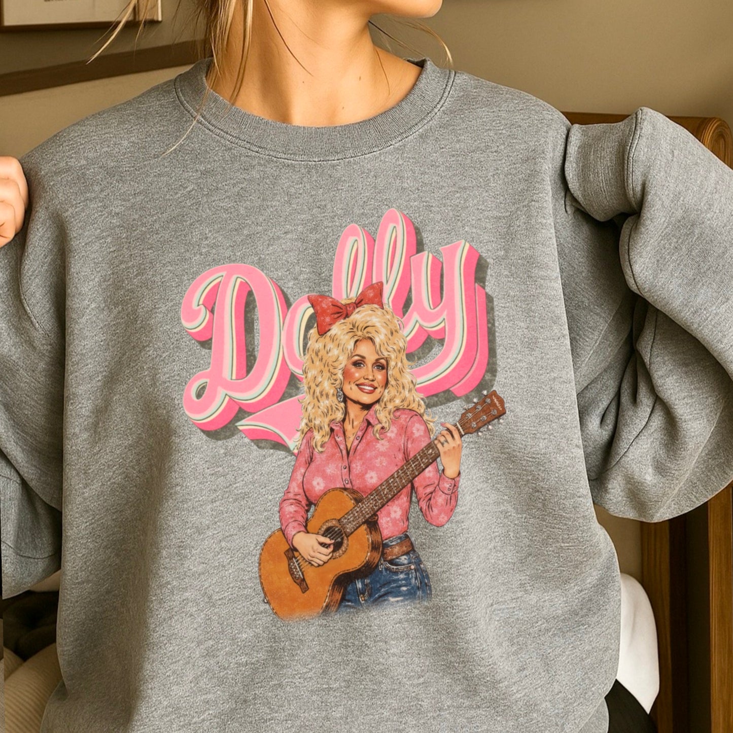 Pink Dolly Guitar Crewneck Sweatshirt
