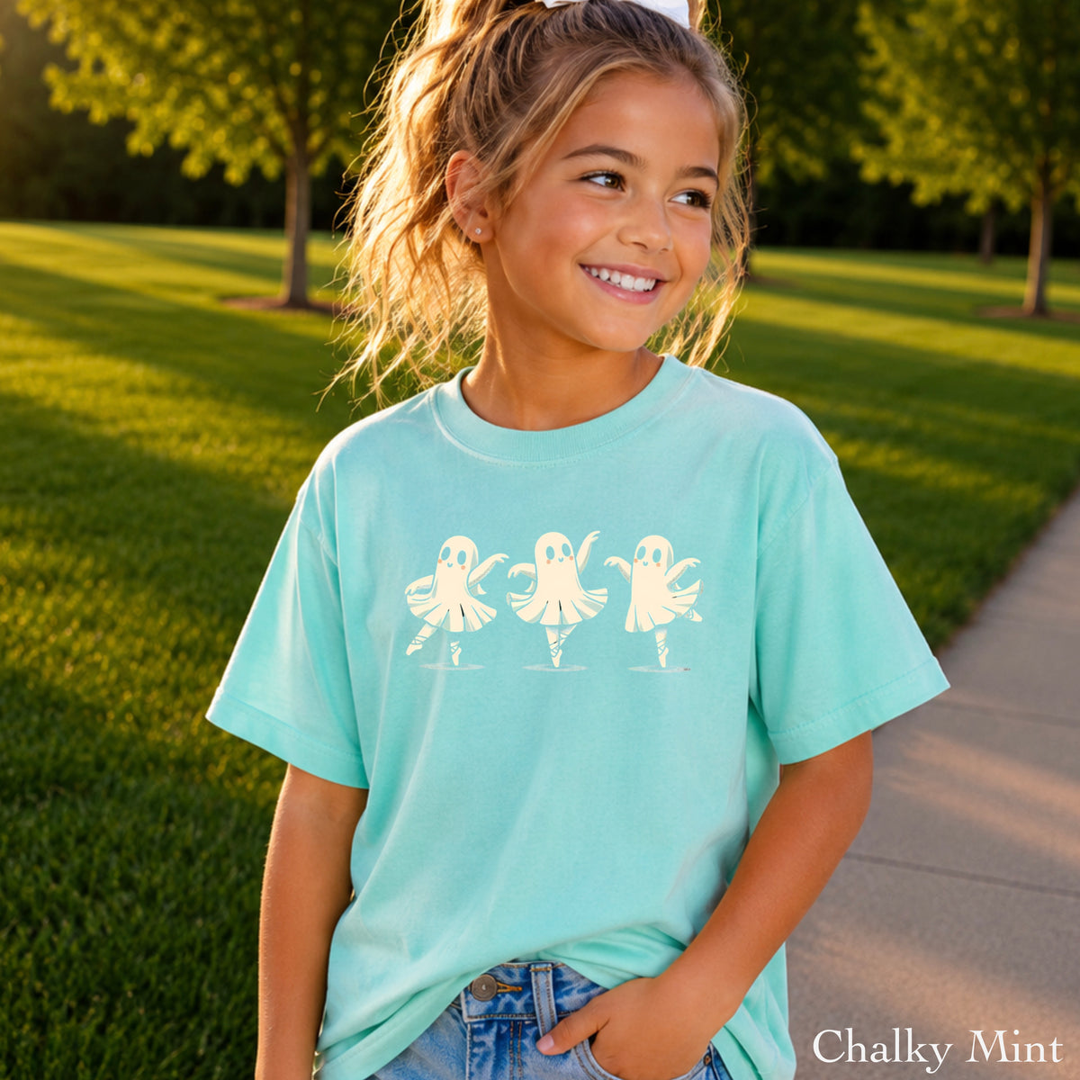 Ballerina Dancing Ghost Halloween Youth Comfort Color T-Shirt