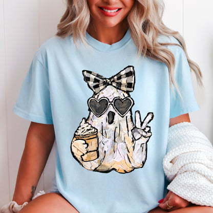 Preppy Ghost Halloween Comfort Color Graphic Tee