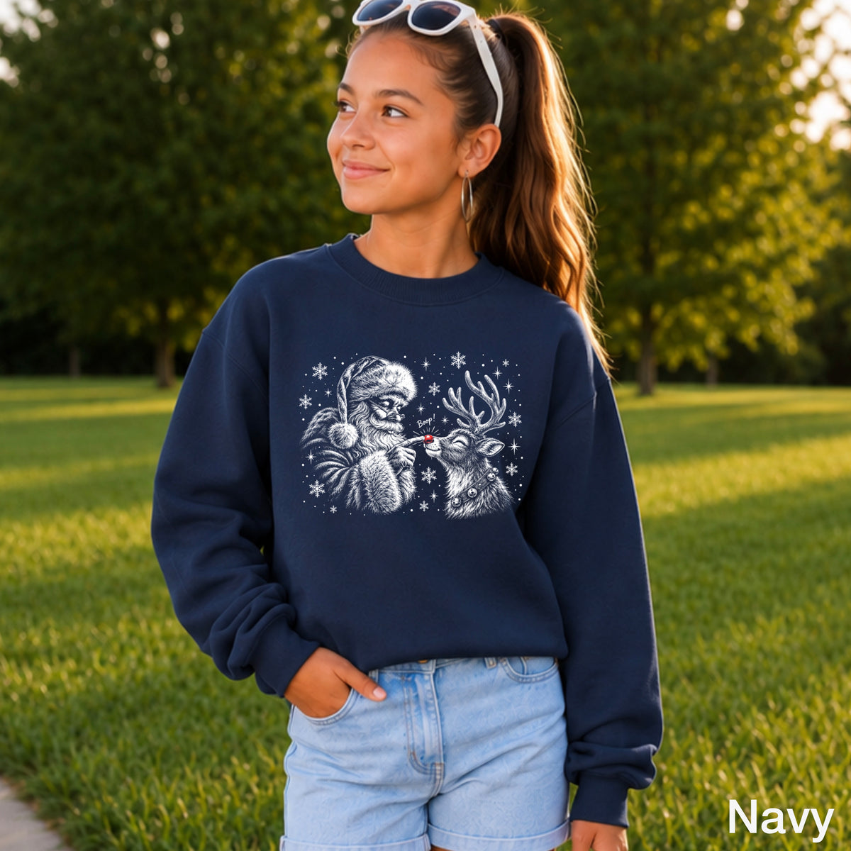 Santa Boop Christmas Youth Crewneck Sweatshirt