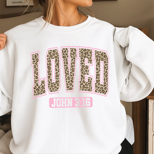 Leopard Loved John 3:16 Valentine’s Day Crewneck Sweatshirt