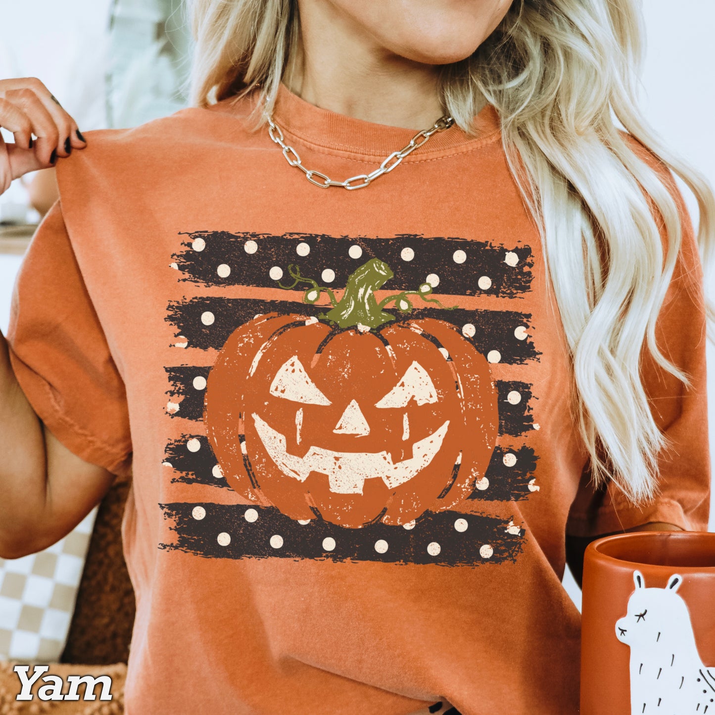 Polka Dot Pumpkin Halloween Comfort Color Graphic Tee
