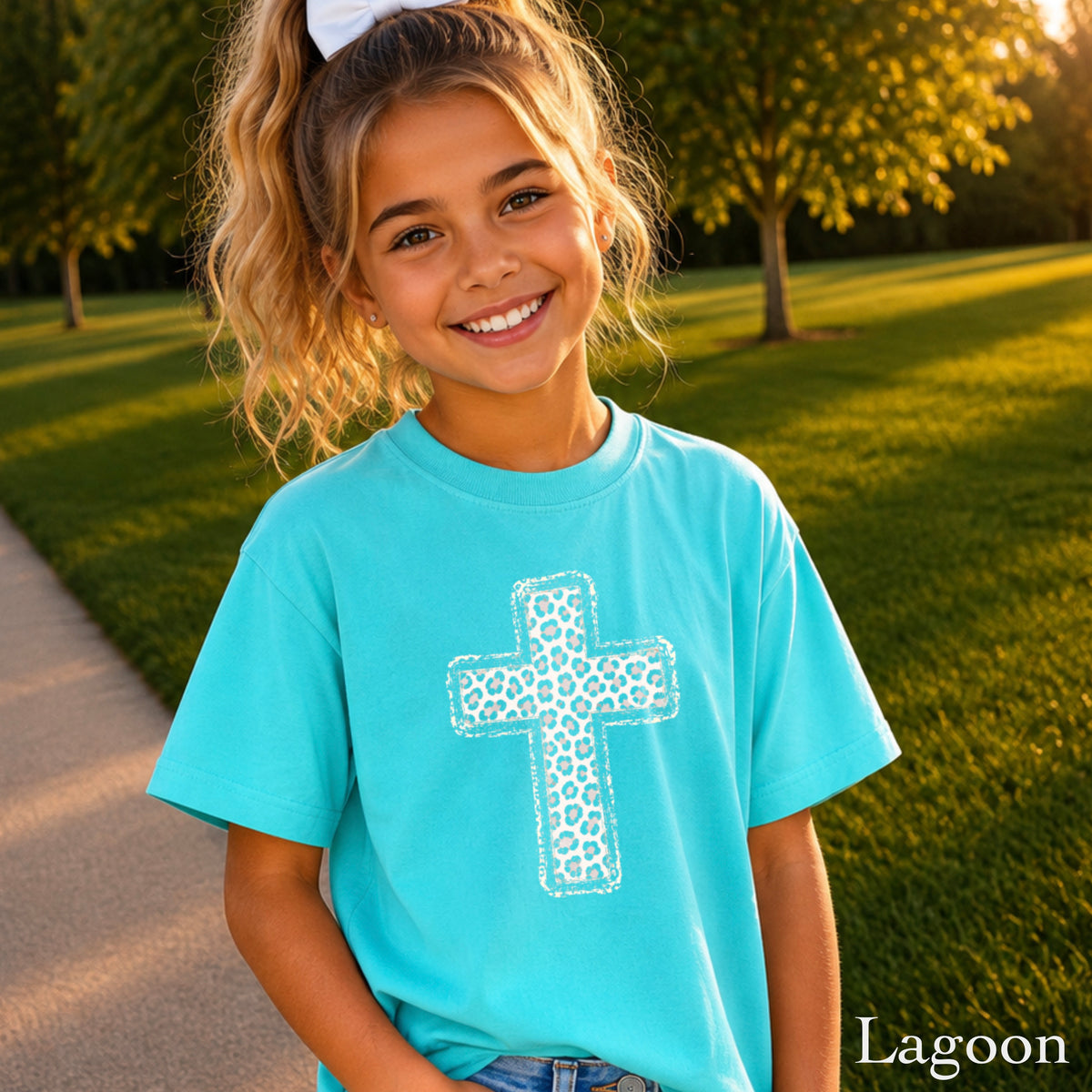 Snow Leopard Cross Christian Youth Comfort Color T-Shirt