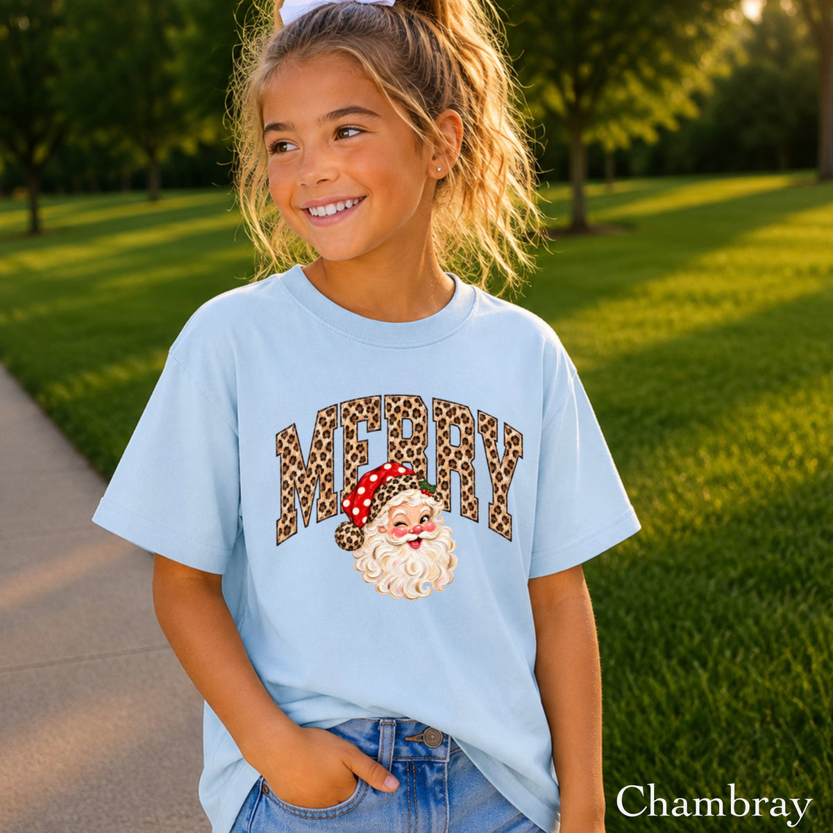 Leopard Merry Christmas Youth Comfort Color T-Shirt