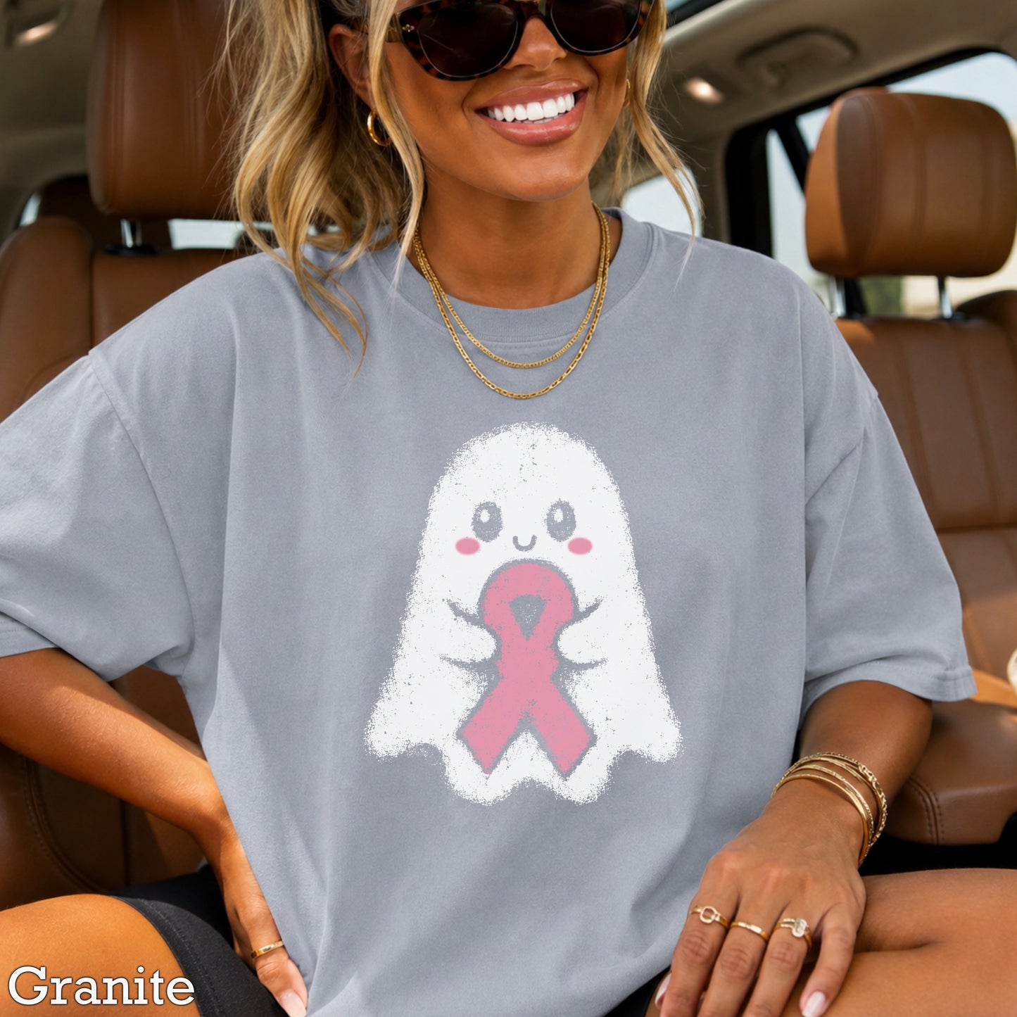 Breast Cancer Ghost Comfort Color Graphic Tee