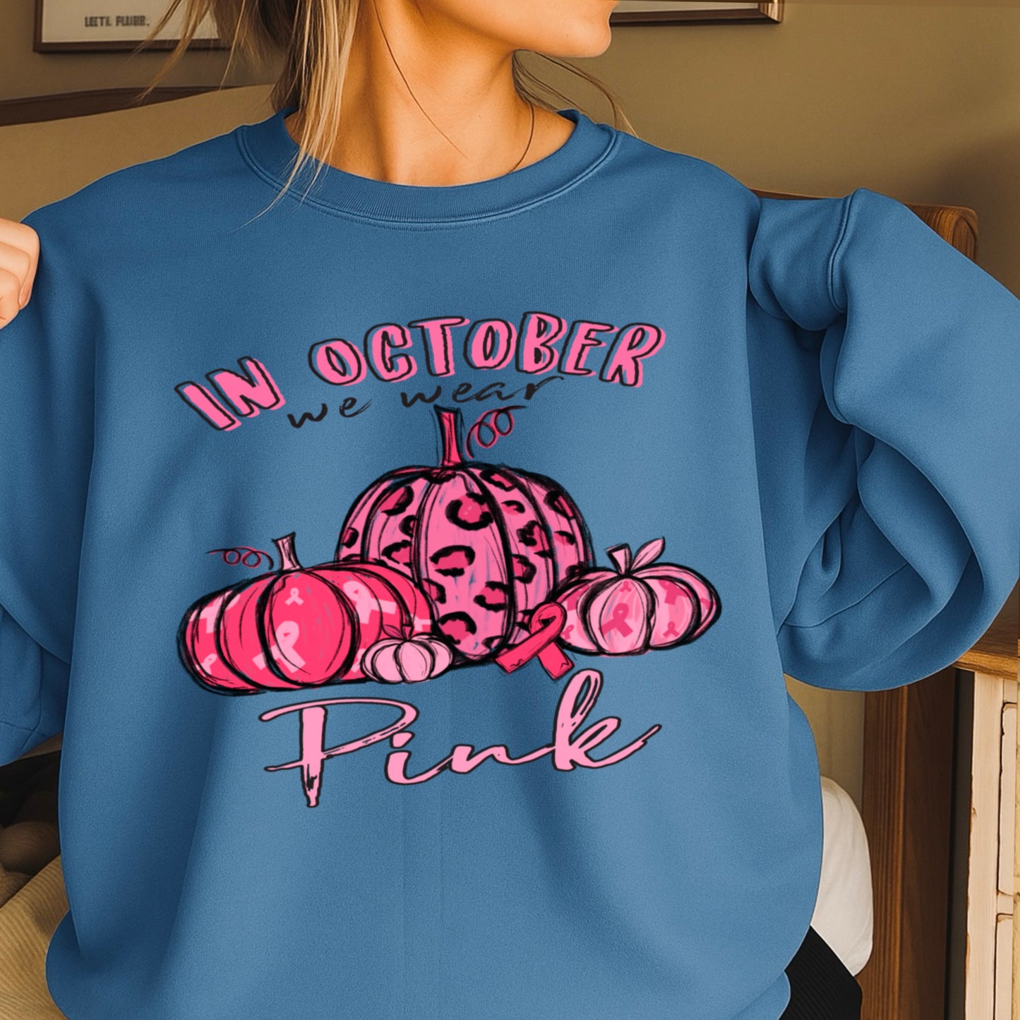 In October We Wear Pink Breast Cancer  Crewneck Sweatshirt