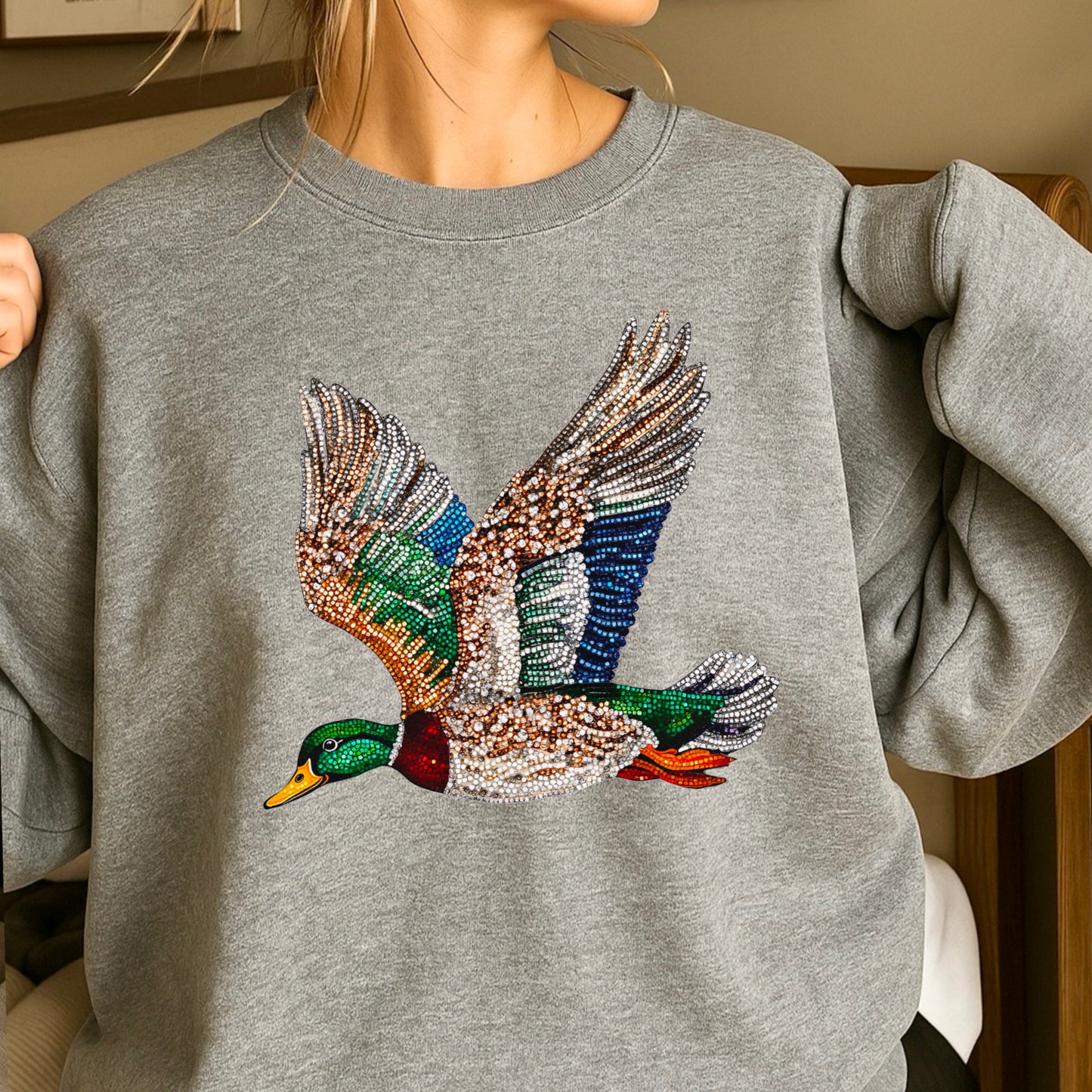 Faux Rhinestone Mallard Duck Crewneck Sweatshirt