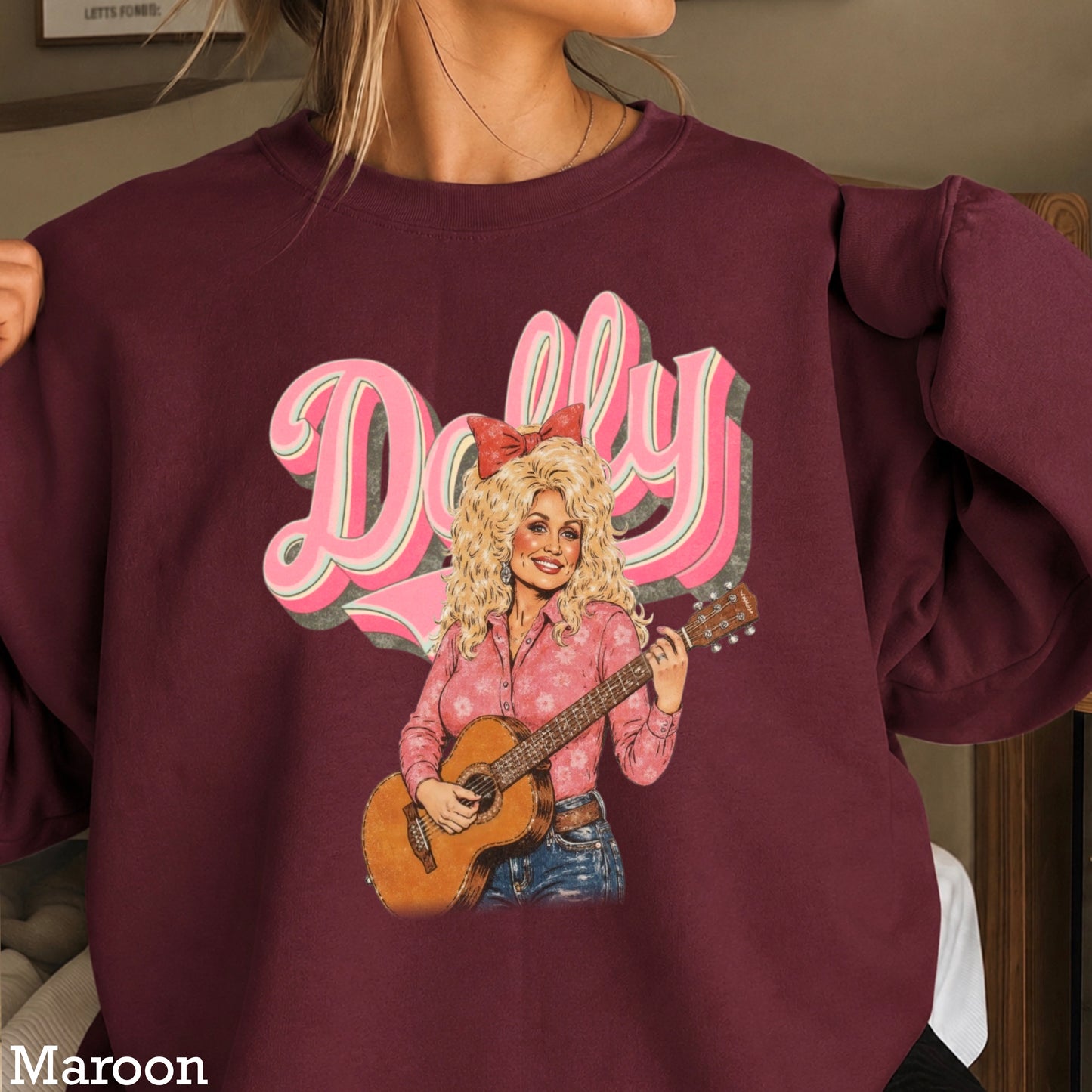 Pink Dolly Guitar Crewneck Sweatshirt