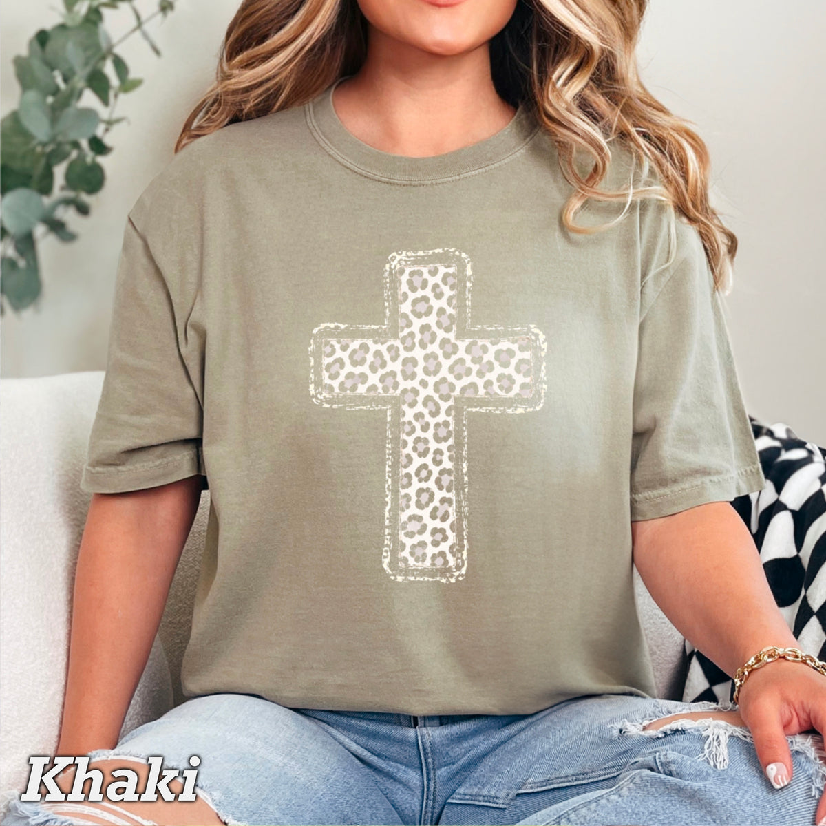 Snow Leopard Cross Christian Comfort Color Graphic Tee