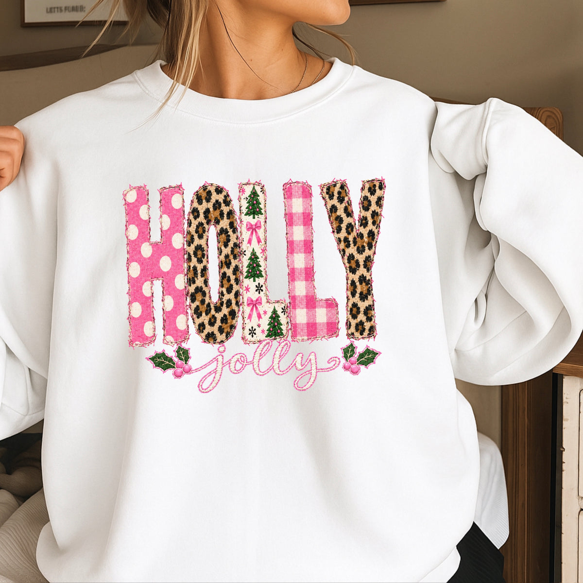 Leopard Holly Jolly Christmas Crewneck Sweatshirt