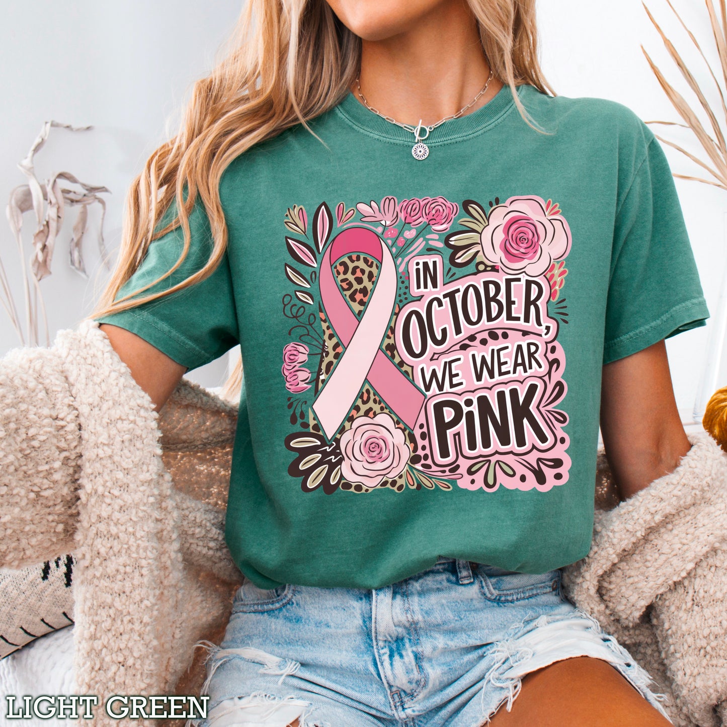 In October We Wear Pink Cancer Comfort Color Graphic Tee