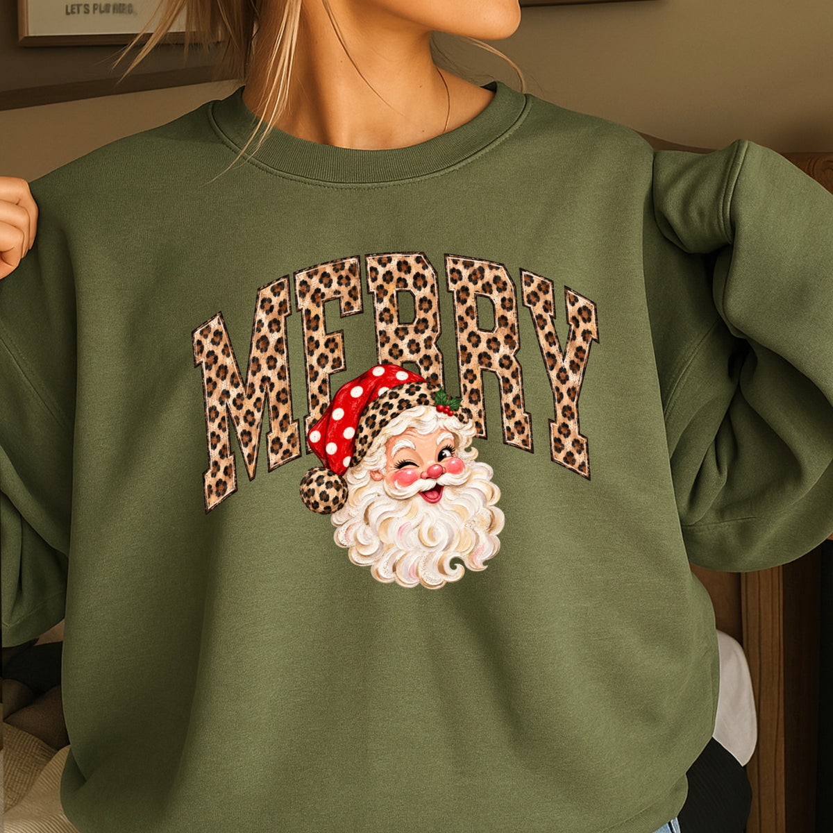 Leopard Merry Christmas Crewneck Sweatshirt