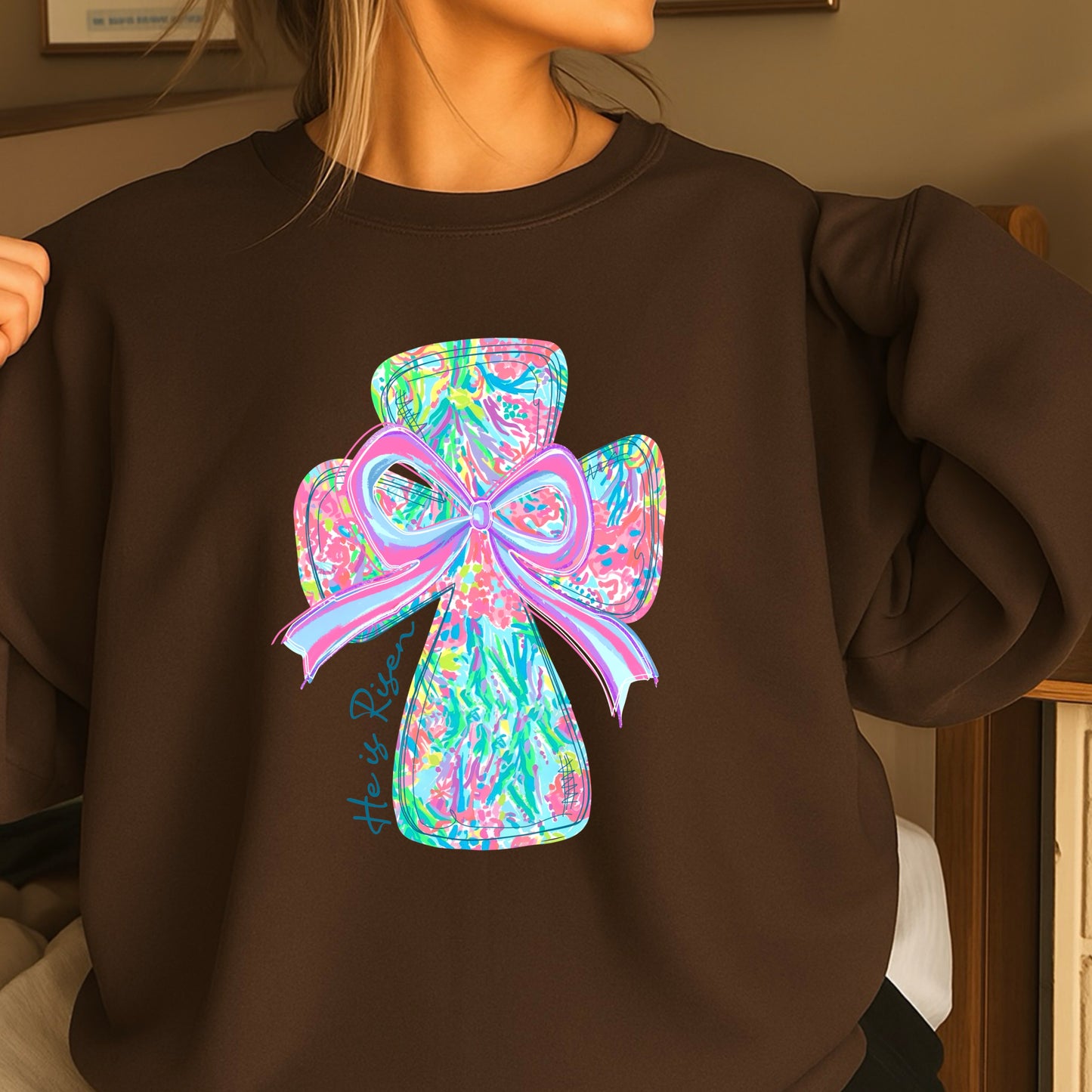He Is Risen Cross Easter Crewneck Sweatshirt