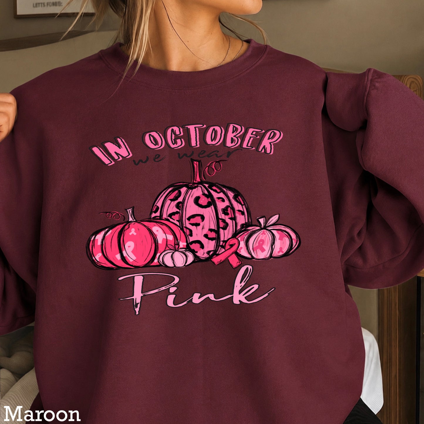 In October We Wear Pink Breast Cancer  Crewneck Sweatshirt