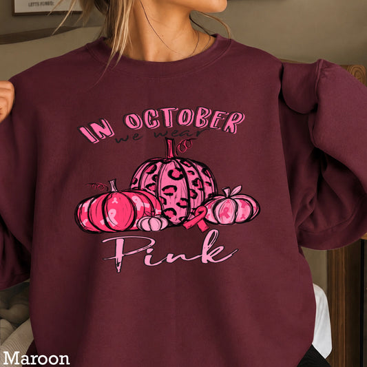 In October We Wear Pink Breast Cancer  Crewneck Sweatshirt