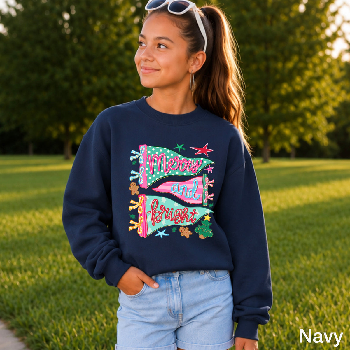Merry And Bright Christmas Youth Crewneck Sweatshirt